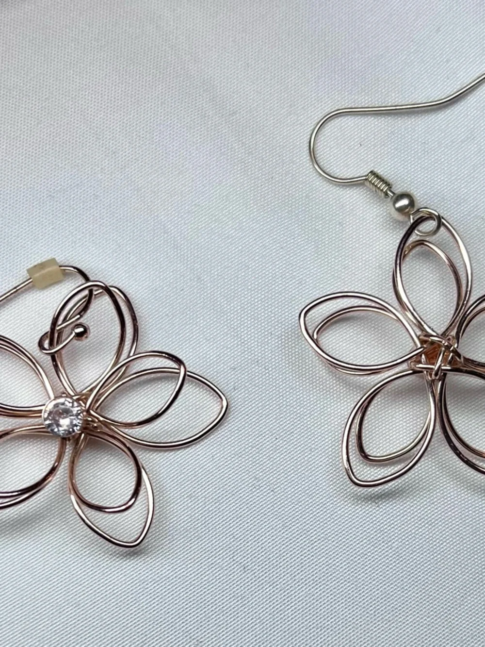 Rose Gold Flower Wire Loop Earrings with Clear Crystal - Picture 7 of 7